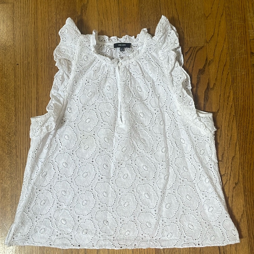 ME+EM White Eyelet Sleeveless Blouse